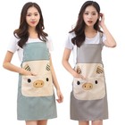 2 Pcs Cotton Linen Apron Kitchen Cartoon Pig Pattern Oilproof Household Aprons