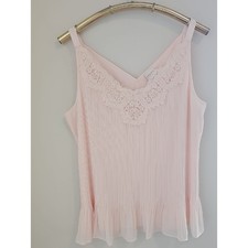 Chico's Light Pink Lace Trim Acordian Pleat Camisole. Size Large. Lined Ruffle.