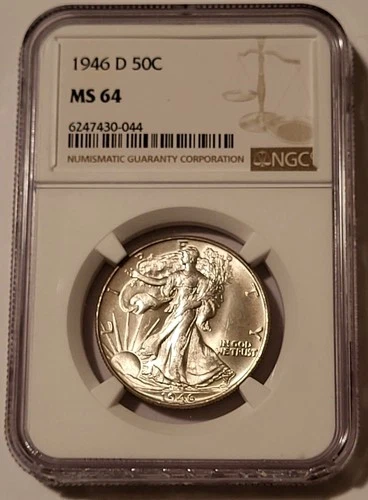 NGC 1946 Walking Liberty Half Dollar MS64 - Label Error/Chipped Holder*
