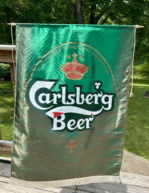 VTG CARLSBERG BEER COPENHAGEN DENMARK CROWN Silk Banner 42x30" Anheuser Busch