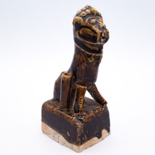 Chinese Antique Brown Amber Biscuit Glazed Foo Lion Dog Joss Stick Holder Qing