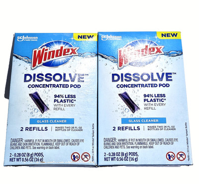 2 Pack Windex Scjohnson Dissolve Concentrated Pod Glass Cleaner 2 Refills 0.56oz