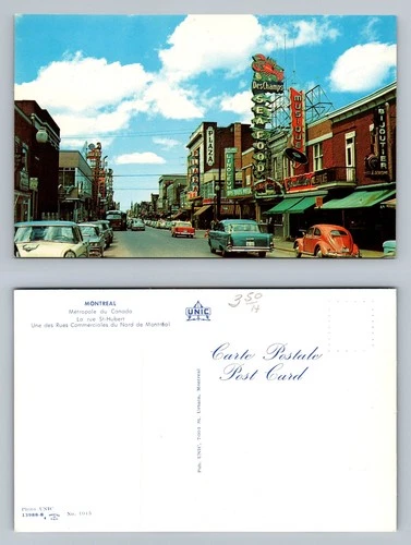 Montreal, QC-Canada, St Hubert Street Neon Signs Scene Card Vintage Postcard