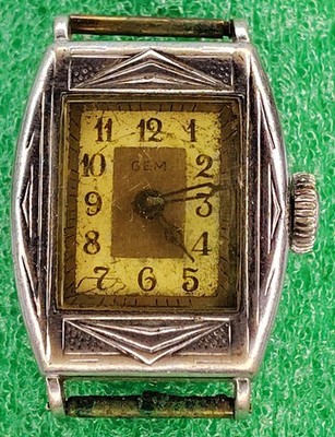 C1942 mens Gem Art Deco Manual Wind Fancy Movement Vintage Watch Parts lot