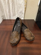 Dansko Olivia Wedge Comfort Cheetah Leopard Shoes Calf Hair Loafer EU 38 US 8