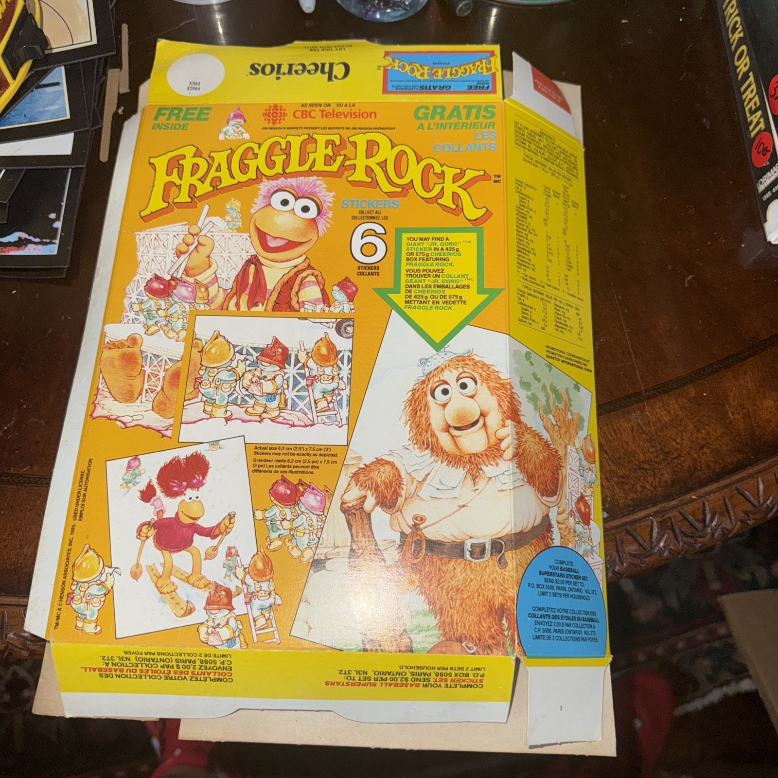 1985 Cheerios Fraggle Rock Cereal Box With Sticker offer Very Rare