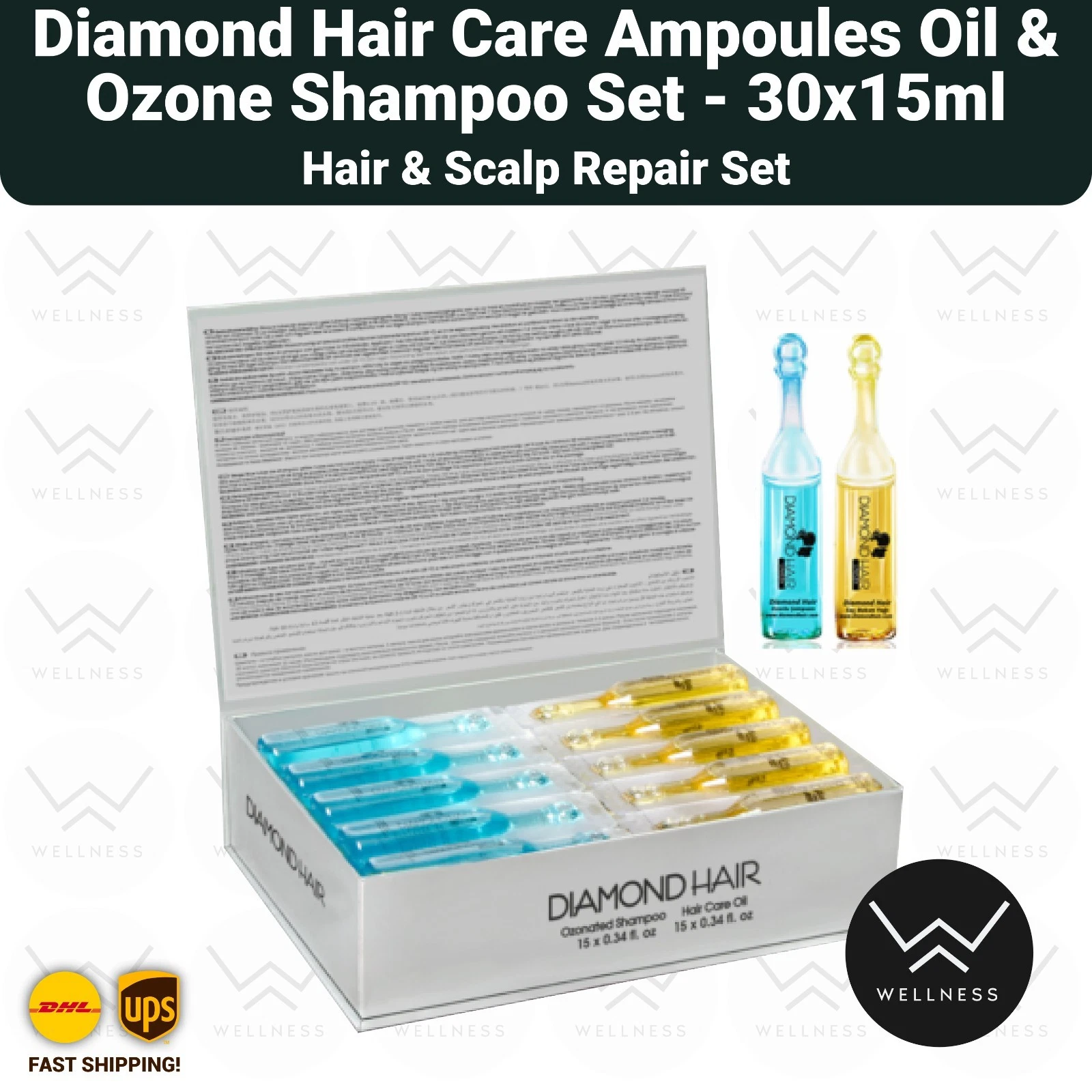 Diamond Hair Care Ampoules Oil & Ozone Shampoo Set 30x15ml Keratin