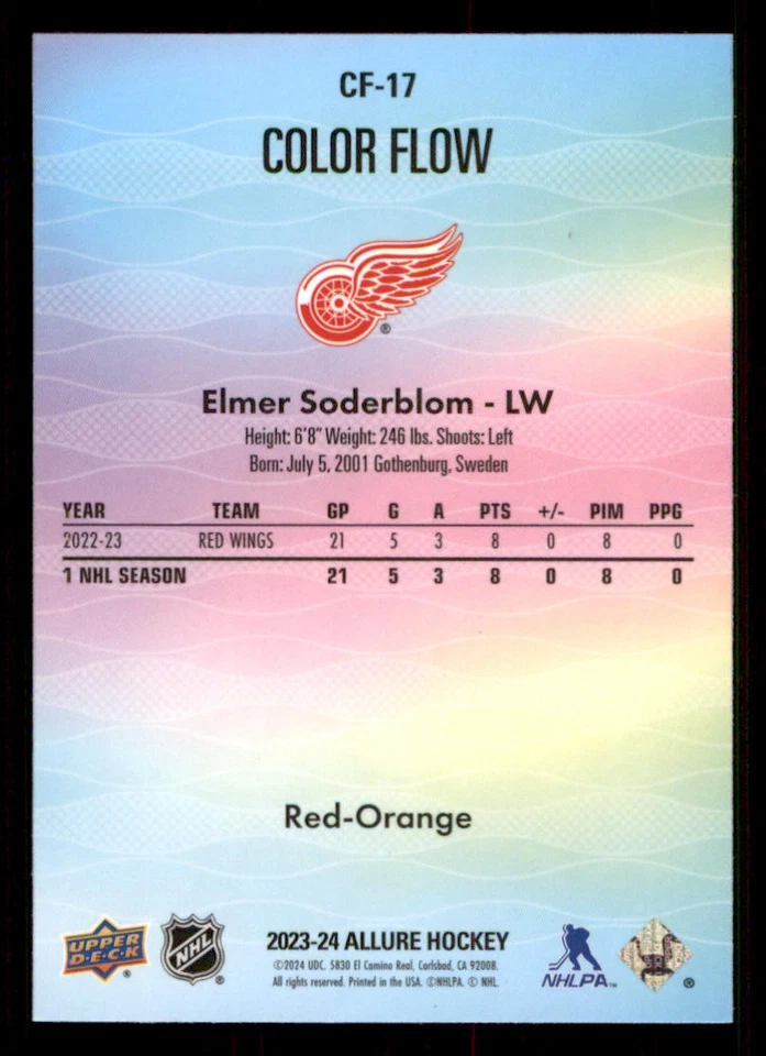 2023-24 Upper Deck Allure Color Flow Red Orange #CF17 Elmer Soderblom - Image 2 of 2