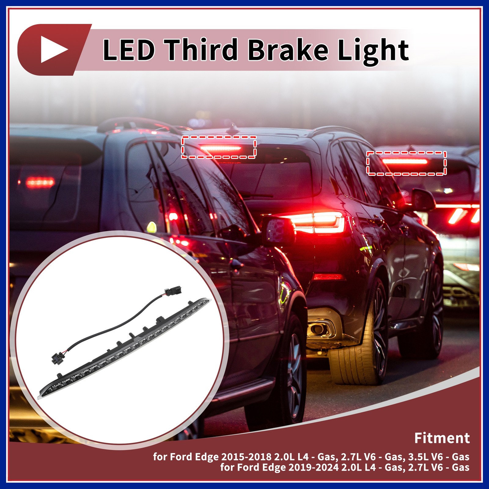 Troisième feu stop à LED rouge pour Ford Edge de 2015 à 2024