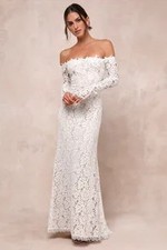 Lulus Romance Dreamer Lace Off-The-Shoulder Maxi Dress White M