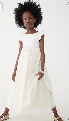 J.Crew Flutter Sleeve  Dress Cotton Sateen Bow Special Occasion BI927 Ivory 12