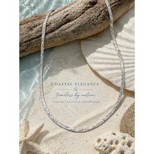 Vtg Sterling Silver Dolphin Engraved Snake Chain Necklace Flat Nautical Coastal