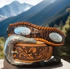 Tony Lama Leather Belt Size 36 Braided Edges Conchos List  $86 NWT Rare Find!
