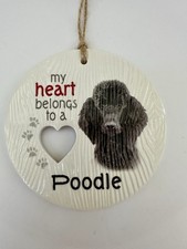 RARE Poodle Ornament Gift Porcelain Poodle Christmas Heart Belongs To Poodle NW