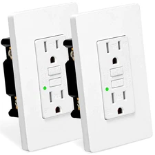 2PK GFCI Outlet 15A Weather Resistant TR + LED Indicator ETL Listed Wall Plate