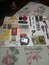 Vintage Junk Drawer Lot Collectible Items Paper Tins Pipe With Some New Items