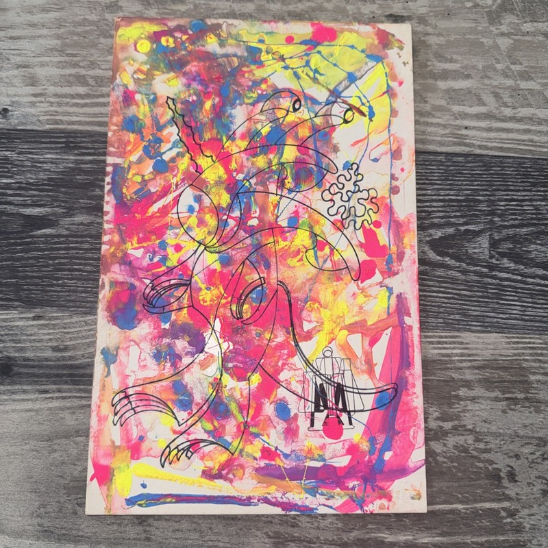 Vintage 1970 Abstract Psychedelic Geometric Painting Neon Pop Art Space Age .