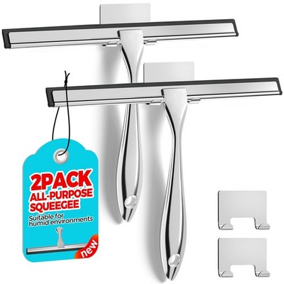 ALFLOD 2PACK Shower Squeegee for Glass Doors, 10 Inch, Silver 