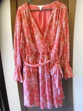 PLUS WOMEN'S LAUREN CONRAD LONG SLEEVE PINK FLORAL SPARKLY DRESS SIZE 2X