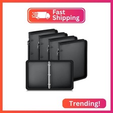 Teling 4 Pcs 1 Inch Zipper Binder 3 Ring Organizer, Black
