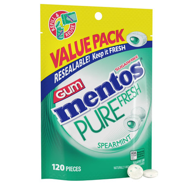 Mentos Pure Fresh Spearmint Sugarfree Gum Extra Value Pack, Regular Size, 120 Co