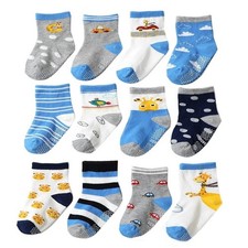 Non Slip Socks Pack of 12 Pairs-Crew Socks With Grips 3-5 yrs Old