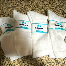 ROOMY Men's Diabetic Crew Socks Mid Calf White 4 Pairs Size 10-13