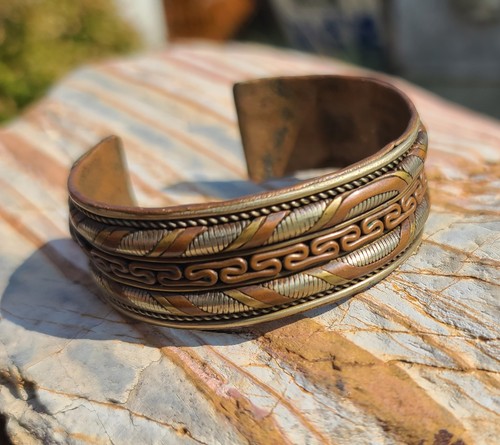 Vintage Copper & Brass Mixed Metals Braided Design Cuff Bracelet - Picture 10 of 18