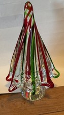 Christmas Tree clear W/red  green stripes 9  tall STUNNING 
