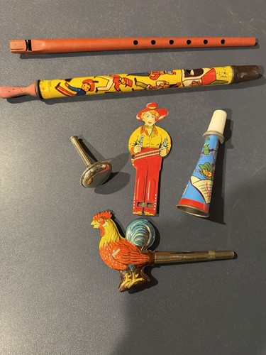 Vintage Lot Tin Whistles and Party Noisemakers