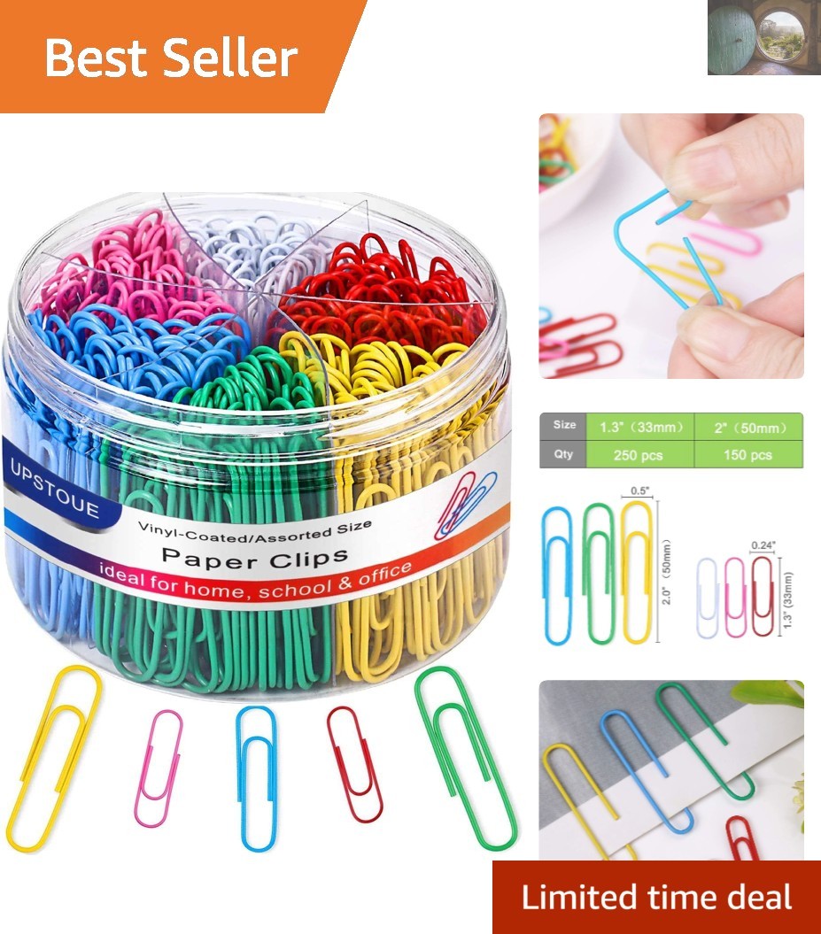 Elegant 400PCS Colorful Medium & Jumbo Paper Clips - Rustproof & Durable