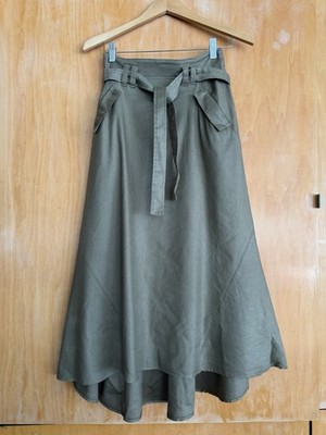 A.L.C. Green Linen Midi Skirt Size 2 Tie Belt