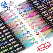 24 Colors Glitter Pens, Outline Metallic Shimmer Markers Age 4-12 Kids Doodle