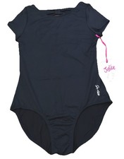 Justice Solid Black Short Cap Sleeve Bow Back One Piece Leotard Girls Size L NWT