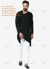 Black Indian Kurta Shirt Leisure Suit Homewear Shirt Mens Cotton Clothing
