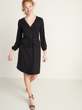 Old Navy Dress Womens XL Ponte Knit Utility Black Button Down Waist Defined NWT