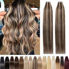 Tape In Hair Extensions, 100 Remy Real Human Hair, Skin Weft Balayage Full Head