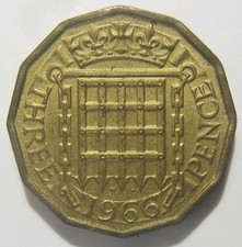 3d 1966 COIN THREEPENNY PIECE ELIZABETH II GREAT BRITAIN NICKEL-BRASS THREEPENCE