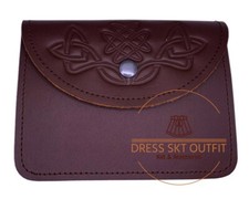 Scottish Kilt Sporran bag - School Band Pouch - Embossed Black  Brown Leather
