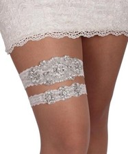 Blue Garters for Bride Rhinestone Pearl Bridal Wedding Garter Belt Set White ...
