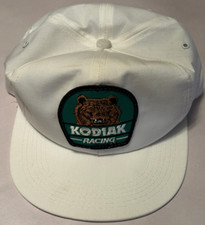Vintage Kodiak Racing Bear Patch White Snapback Trucker Hat USA Made *NICE*