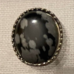 SNOWFLAKE OBSIDIAN CABOCHON TIE TACK OR PIN  - Silver Plated Setting