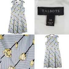 Talbots Dress A Line Womans Size 14 White Blue Floral Striped Garden Party