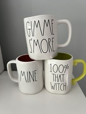 New Rae Dunn 3 Glass Mug Set 100% That Witch In Lime Green.