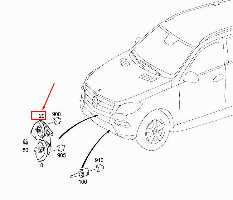 Neu MERCEDES-BENZ ML W166 Hupe mit tiefem Ton A0005425300 Original