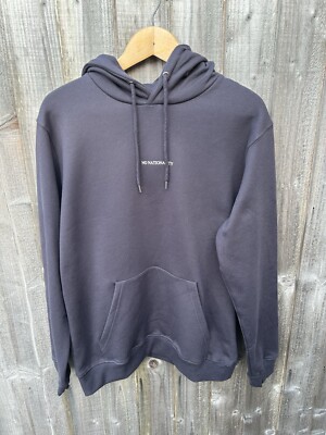 No Nationality NN07 Barrow Print Hoodie Jumper Size Small Dark Grey Sweat Top 