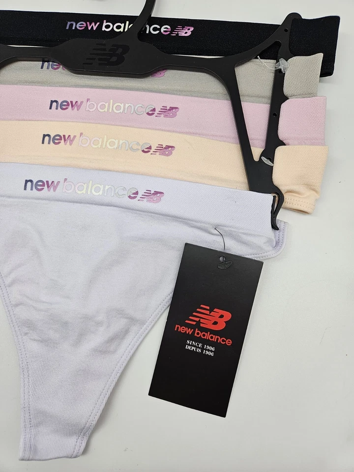NEW BALANCE 5 Pk Women's M L XL Seamless Logo Thong Black Gray Pink Purple Peach - Image 4 of 4