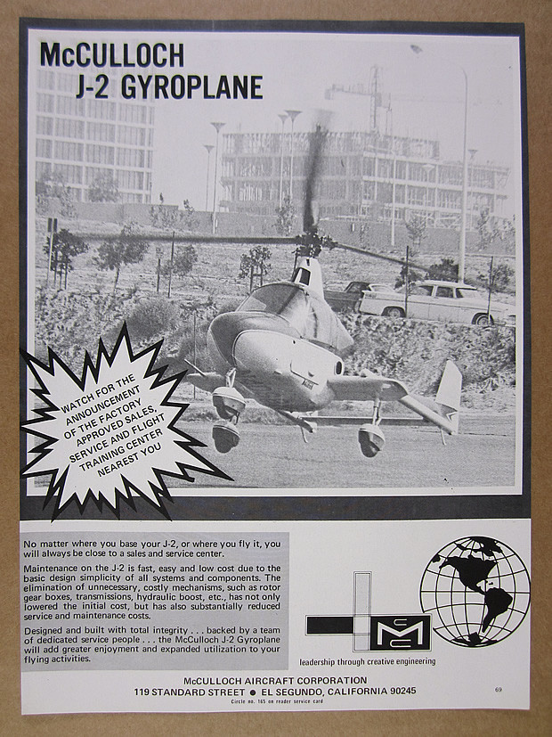 1969 McCulloch Aircraft J2 J2 GYROPLANE autogyro photo vintage print