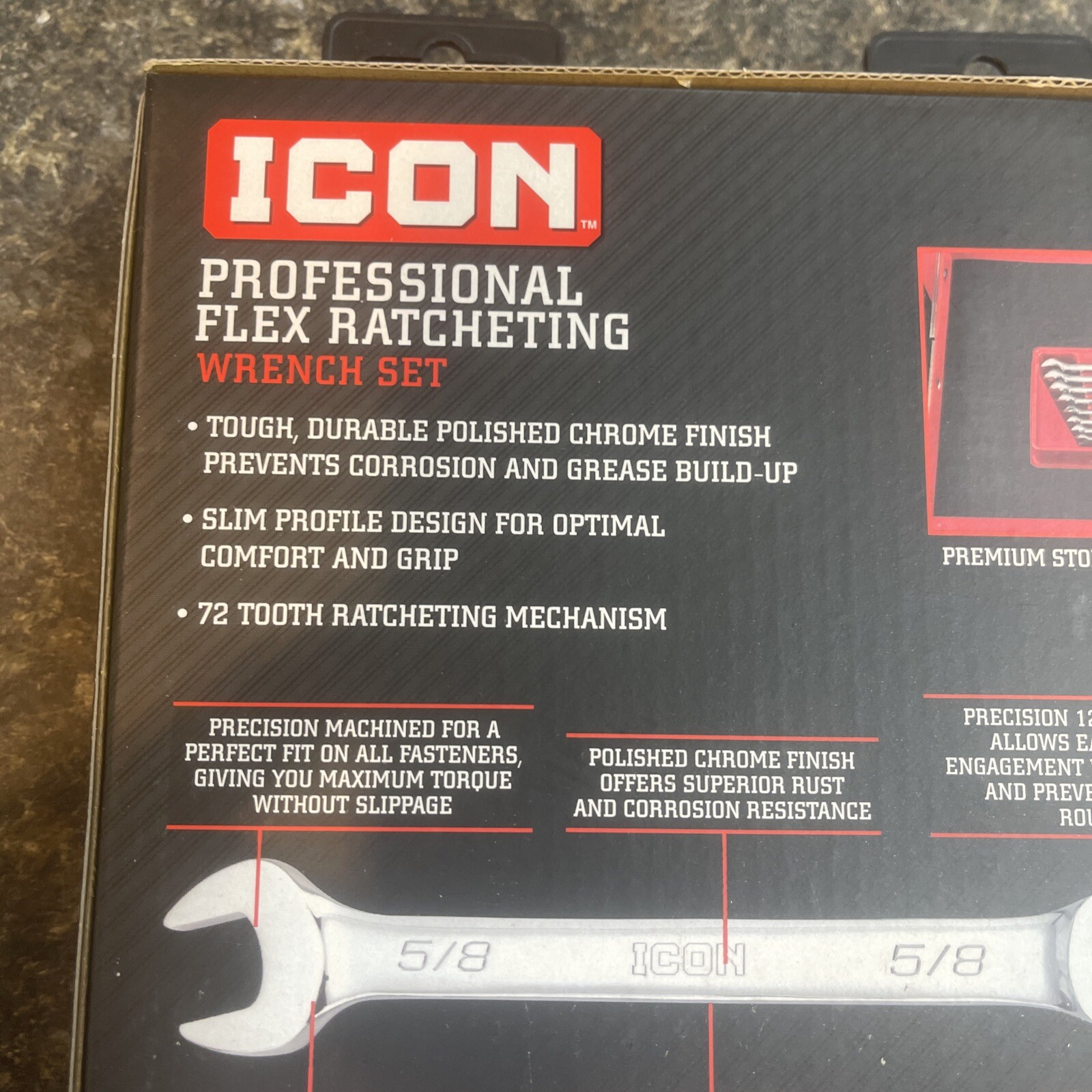 Icon WRFS-8 Proessional Flex Ratcheting Wrench Set - 8-Piece 