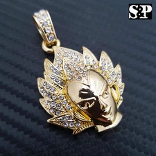 Gold Plated Alloy Cubic Zirconia VEGETA pendant & 18" Iced Cuban & 1 Row Chain